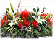 Festive Hurricane Christmas Centerpiece Floral Arrangement